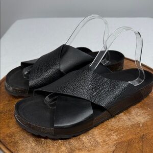 Biostep Sandals Wm 10 Black Leather Criss Cross Slides Cork Boho